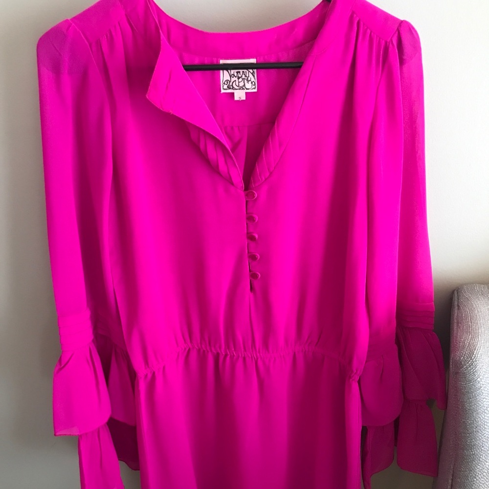 Hot pink dress with bell sleeves